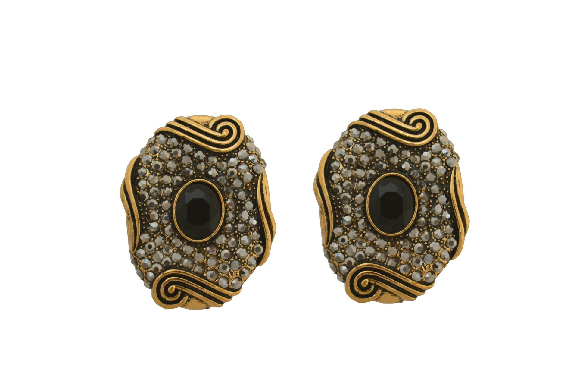 Joban Fashion Women Brass Golden Black Ad Earrings 