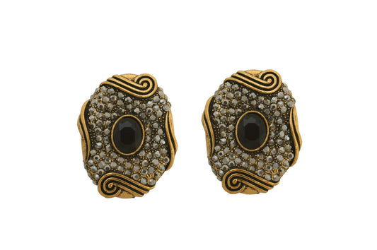 Joban Fashion Women Brass Golden Black Ad Earrings 