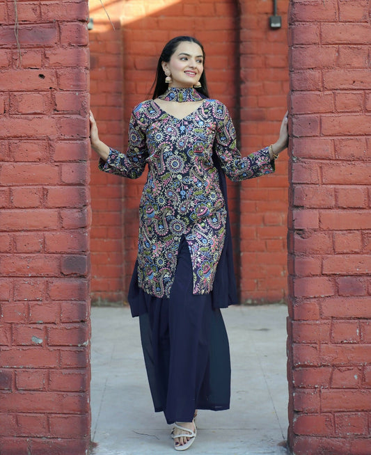 Teeya Creation Blue Color Tapeta Silk Embroidery Work Party Wear Palazzo Set
