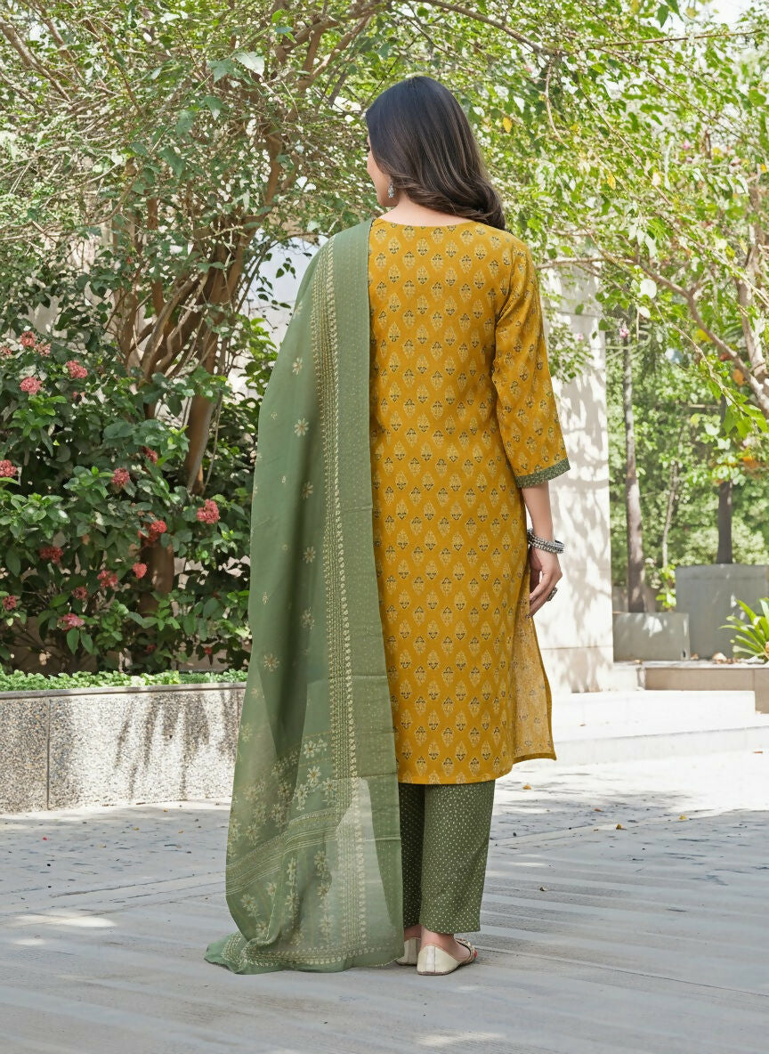 BulBul Aaliya Warm Mustard Cotton Kurta Set with Dupatta 