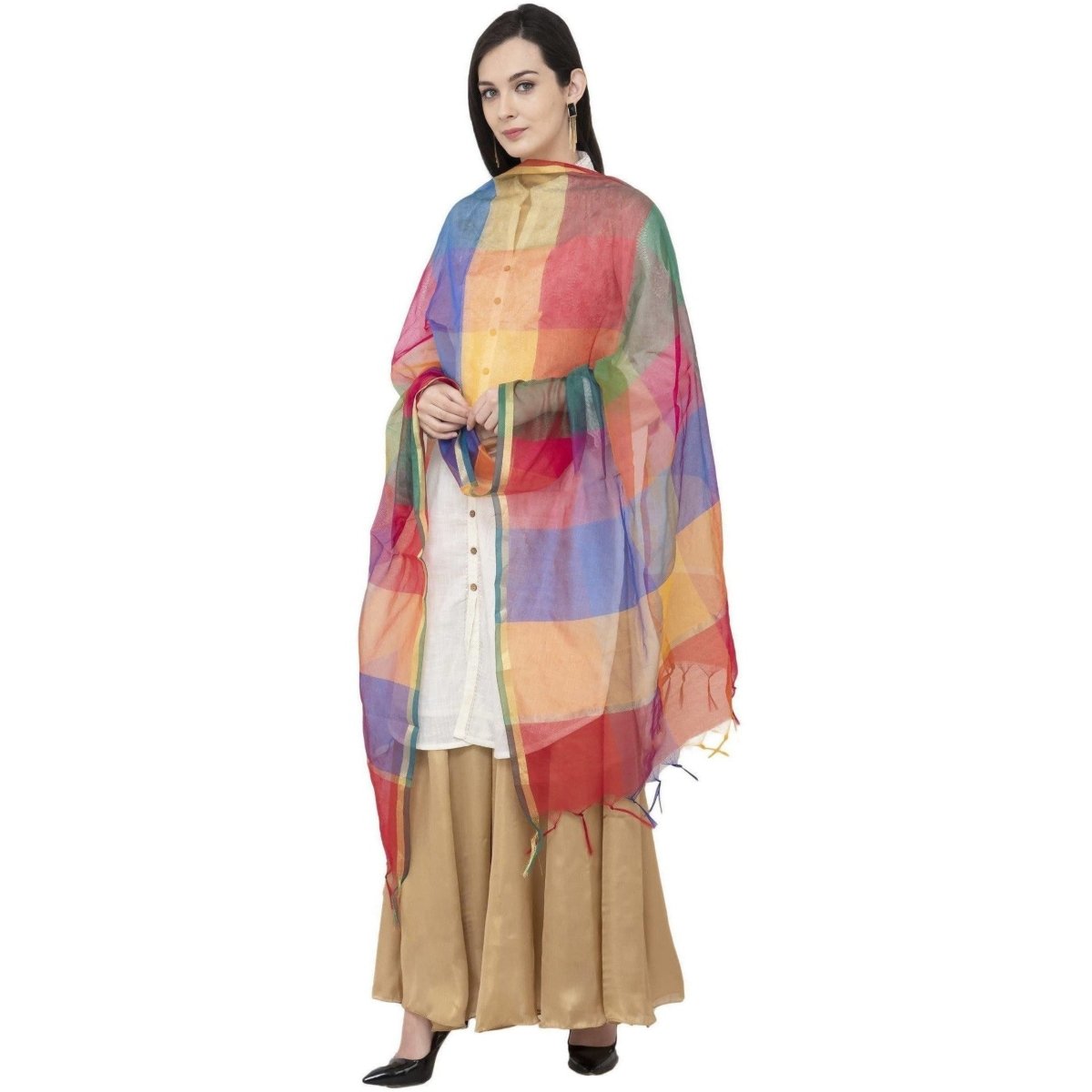 A R Silk Chanderi Multi Box Multi Box Multi Color Dupatta or Chunni 