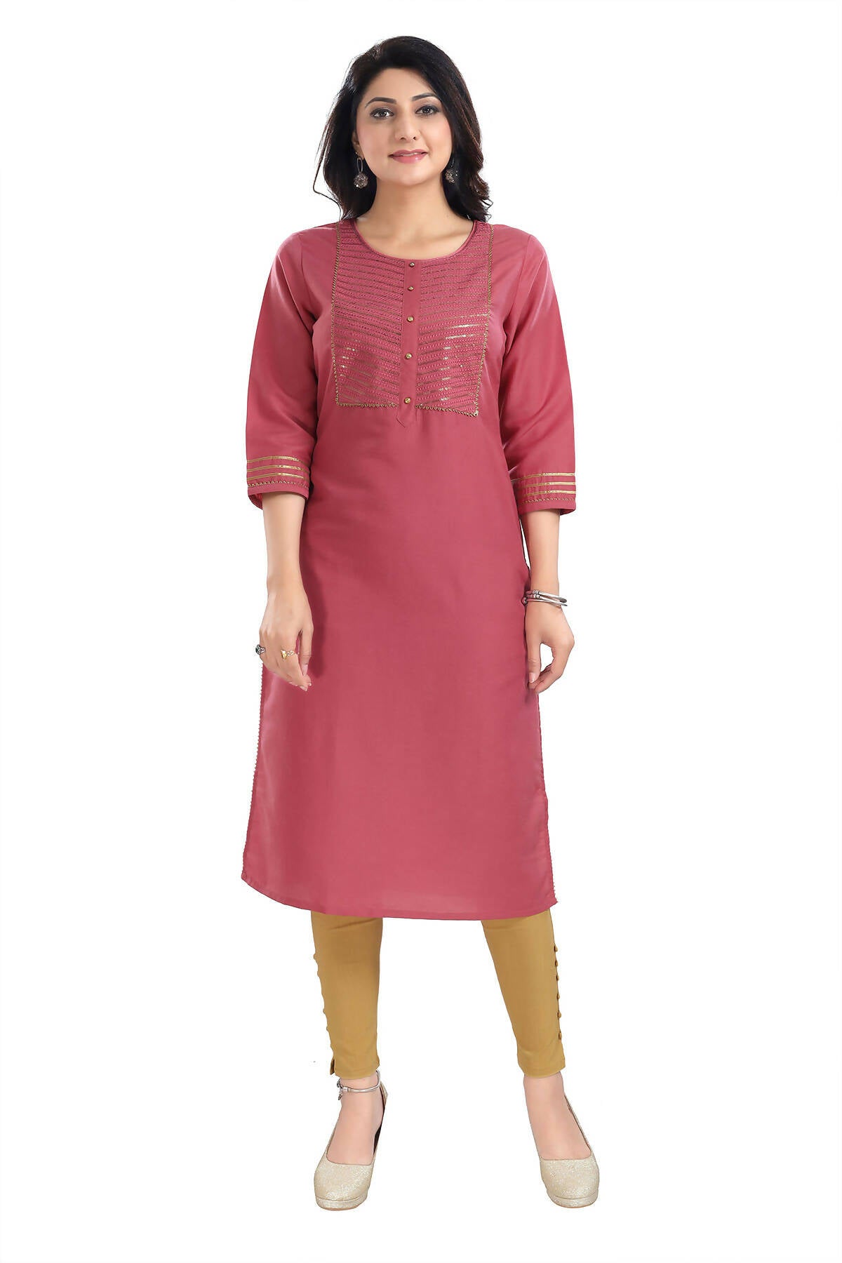 Snehal Creations Gorgeous Coral Art Silk Designer Long Kurti Tunic With Sequines Embroidery