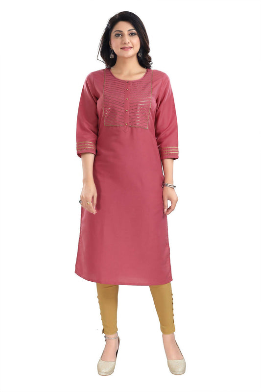 Snehal Creations Gorgeous Coral Art Silk Designer Long Kurti Tunic With Sequines Embroidery