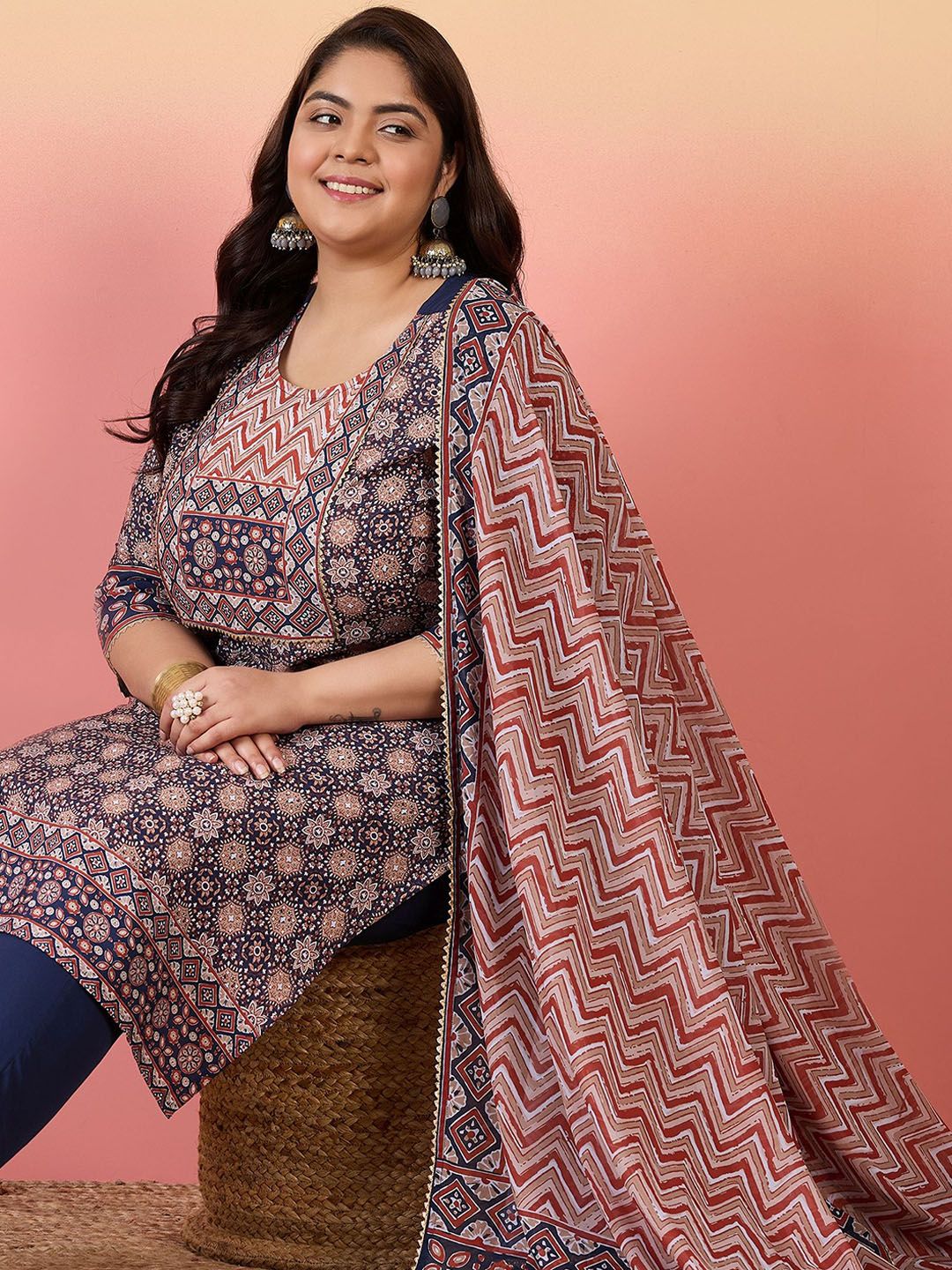 Sztori Women Floral Yoke Design Regular Gotta Patti Kurta with Trousers & With Dupatta