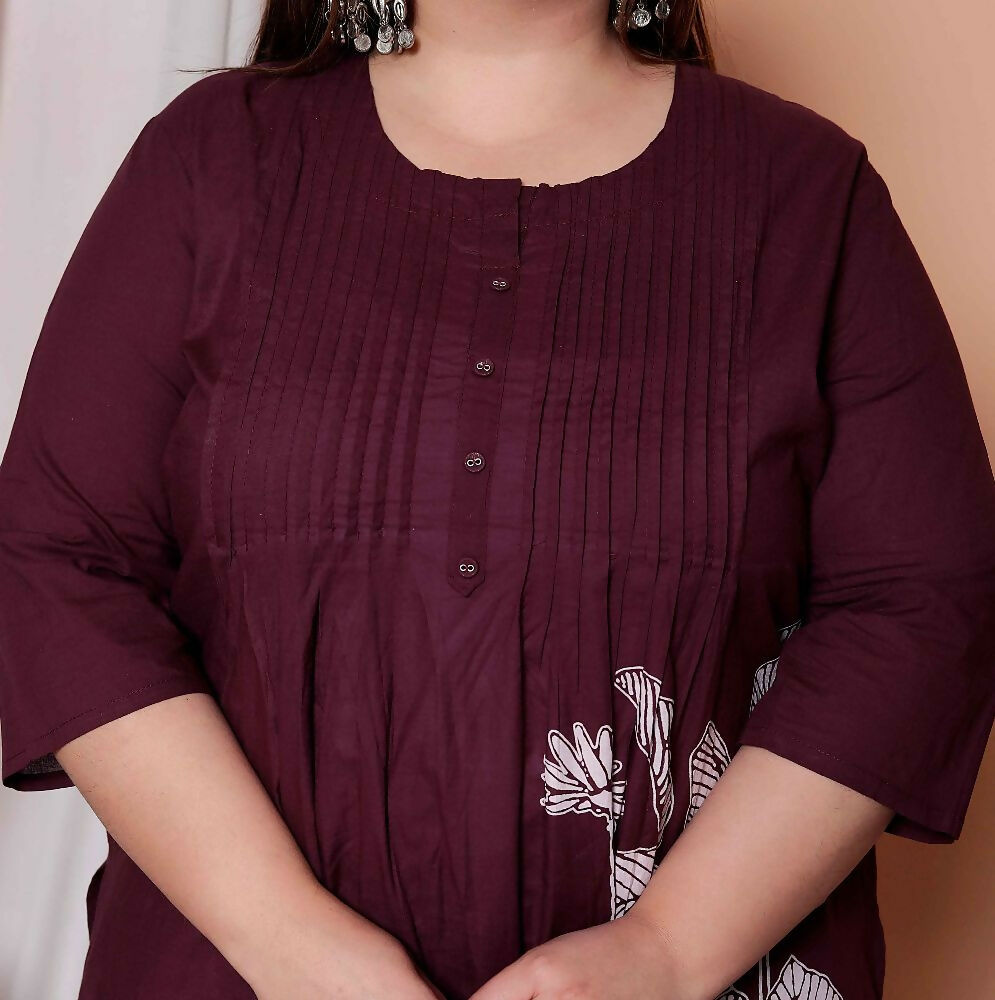 Miravan Womens Plus Size Wine Floral Kurta With Palazzo And Dupatta Set