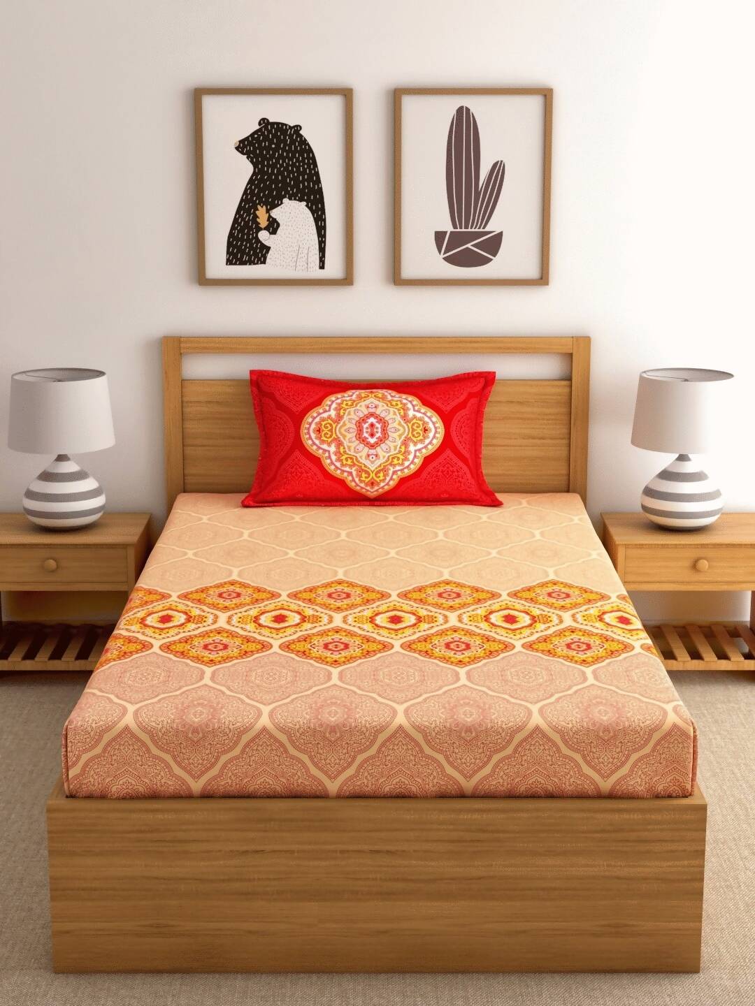 Dreamscape Pink Ethnic Motifs 144 TC Cotton Bedsheet with Pillow Covers 