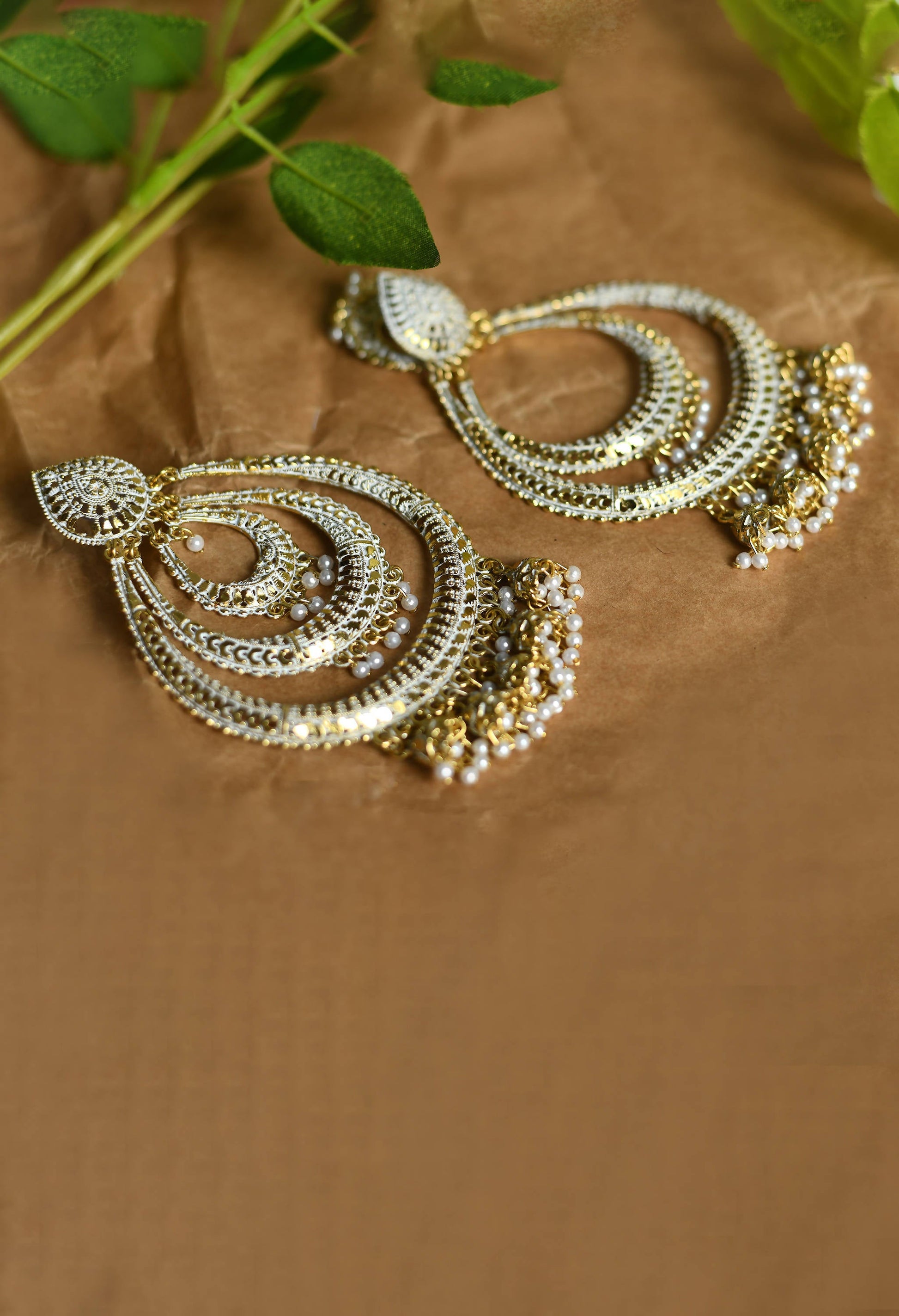 Mominos Fashion Johar Kamal Triple Circle White With Red Golden Big Size Earrings - Grab2buy