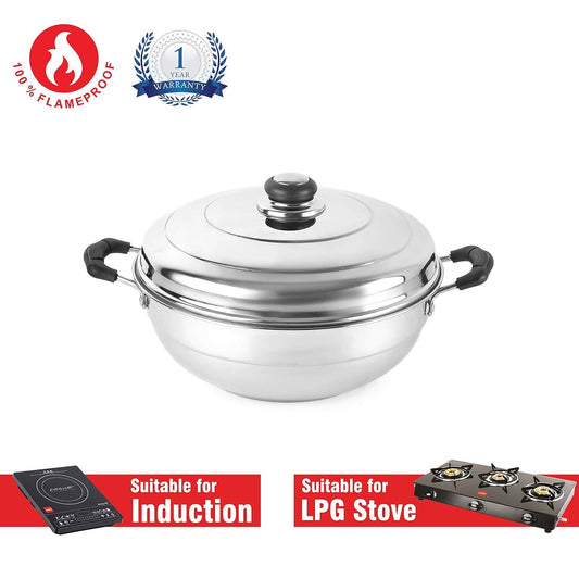 Cello Stainless Steel Induction Base Idli Cooker (Idly Maker) And Multi Kadhai With 6 Plates - Grab2buy