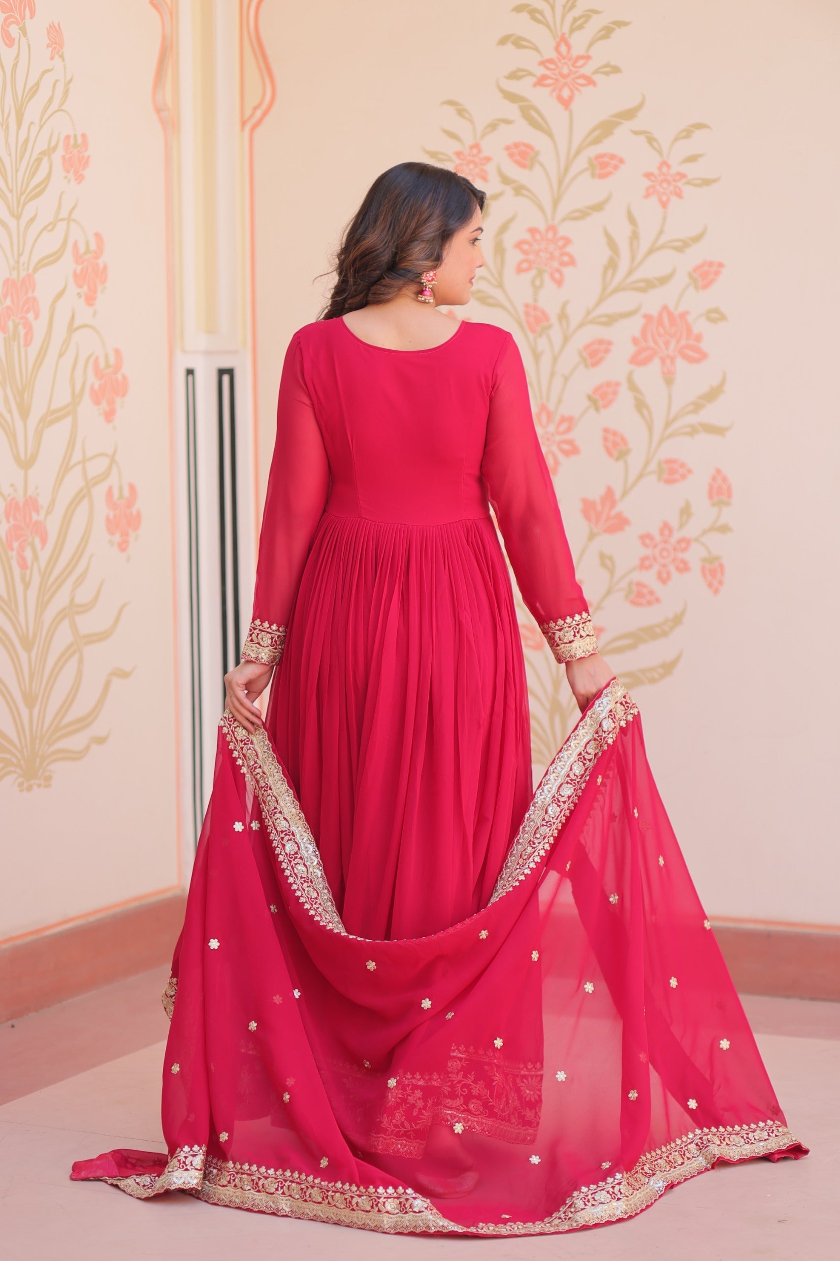 Evanik Faux Georgette With Embroidered Work Wedding Gown Dupatta