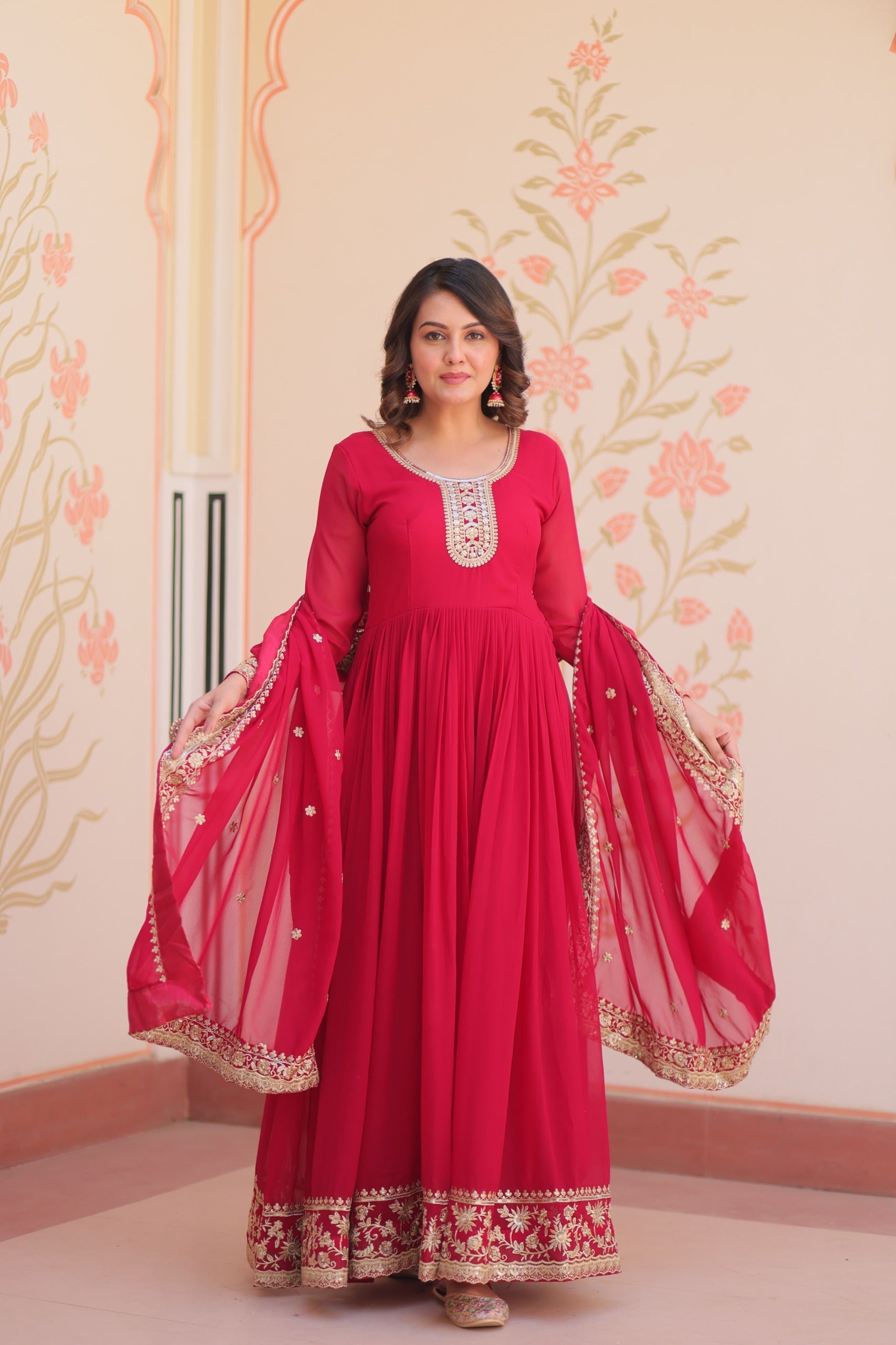 Evanik Faux Georgette With Embroidered Work Wedding Gown Dupatta