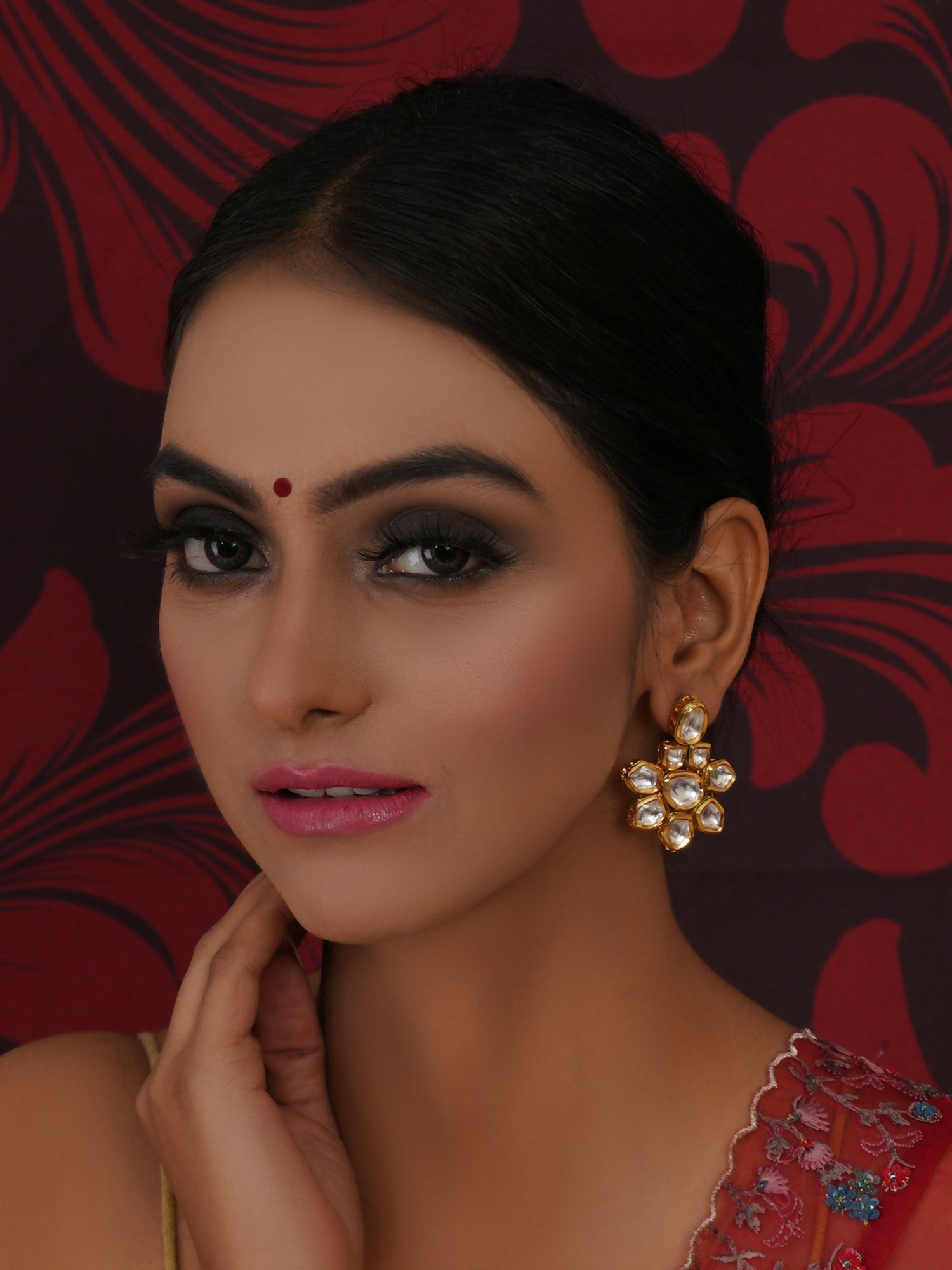 Kundan Earrings (Gold) - Ruby Raang - Grab2buy
