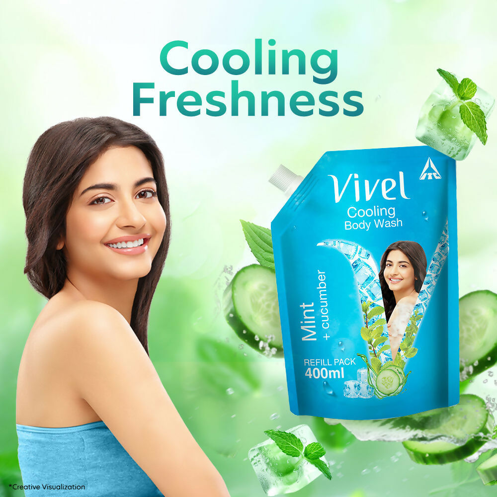 Vivel Cooling Body Wash Mint & Cucumber Moisturizing Shower Gel Supersaver Refill Pouch  Grab2Buy Vivel Grab2Buy