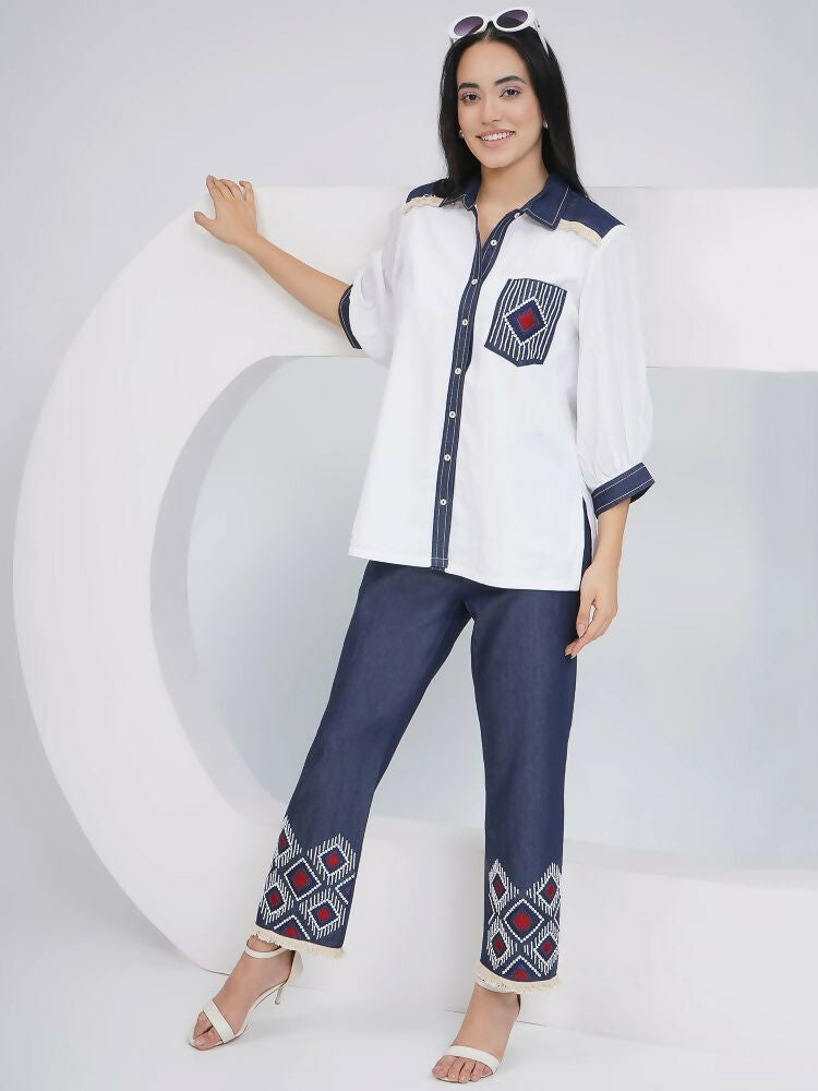 Joban Fashion White Rayon Crepe Hand-Embellished Shirt with Embellished Pants
