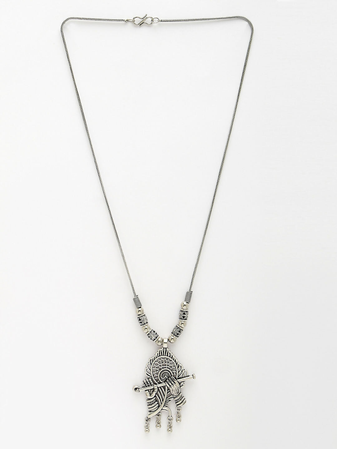NVR Women's Silver-Toned German Silver Oxidised Pendant with Chain 