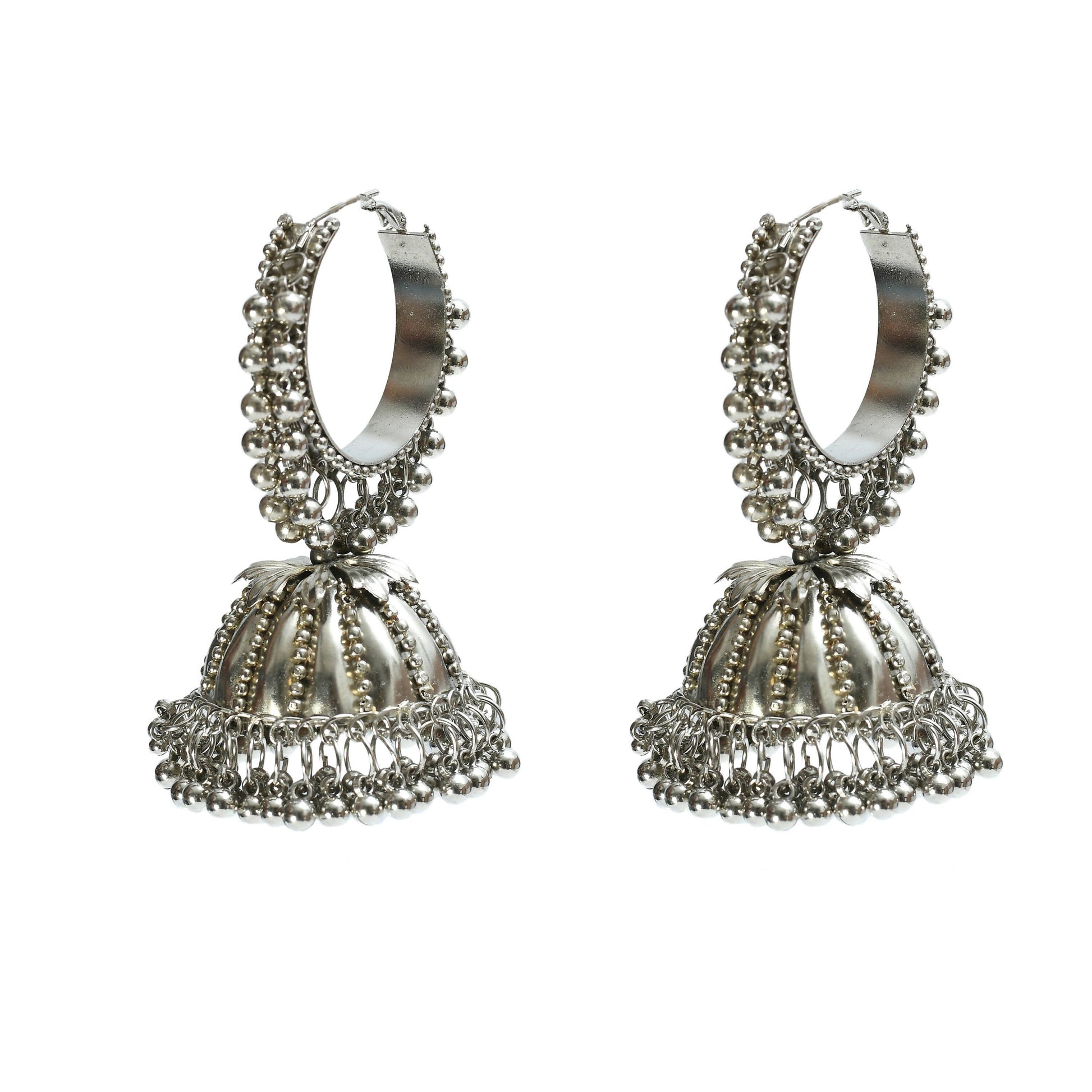 Mominos Fashion Johar Kamal Oxidised Silver-Plated Brass Finish Ghungroo Necklace with Earrings For Women - Grab2buy