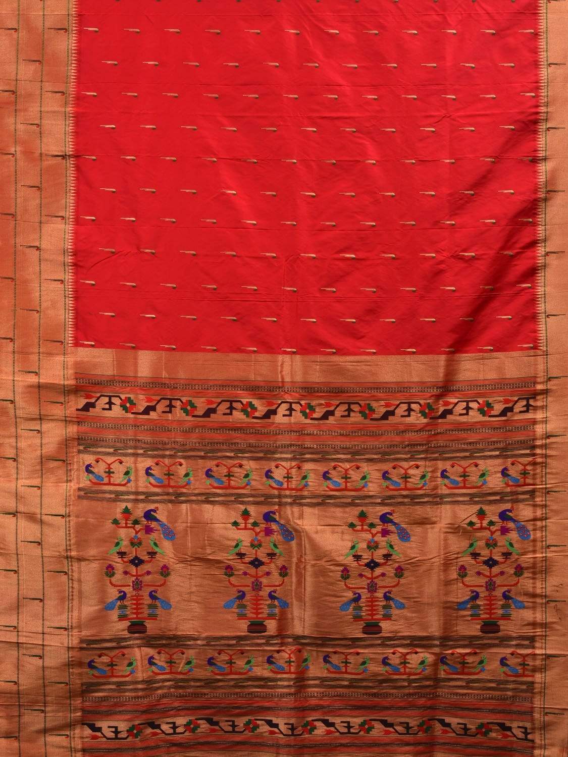 Red Paithani Silk Handloom Grab2Buy with Triple Muniya Border Grab2Buy - Global Threads 