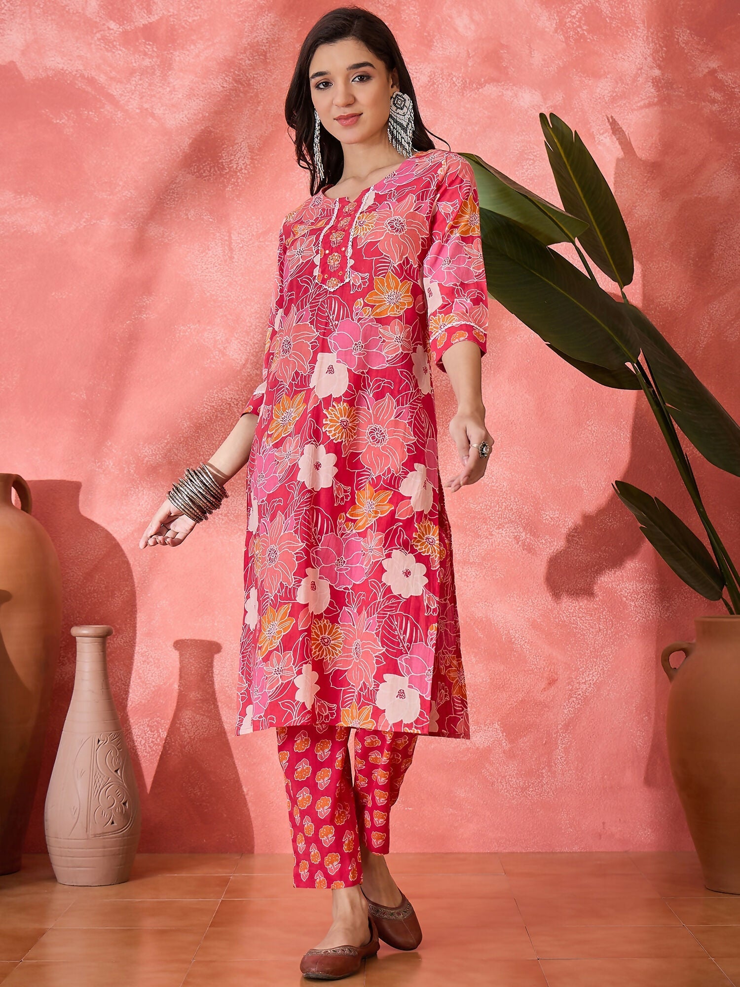 Joban Fashion Printed Pink Pure Cotton Kurta Set