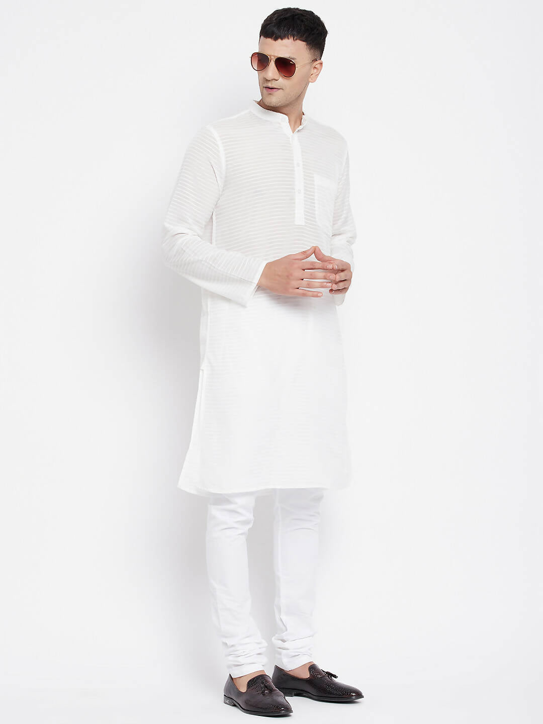 Even Apparels Pure Cotton Men's Kurta With Band Collar in White Color 