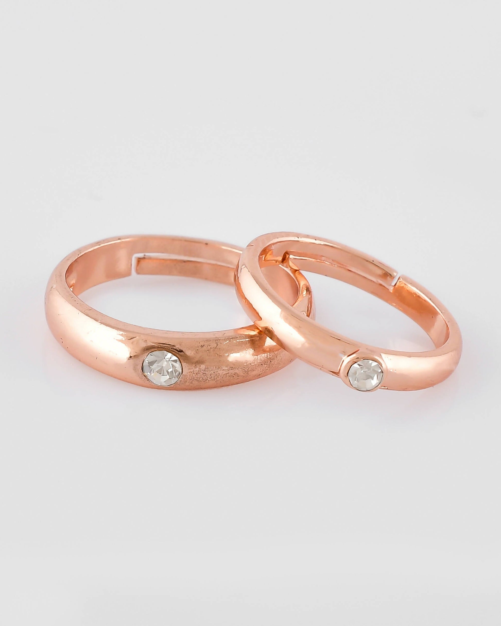 VOJ Stainless Steel Cubic Zirconia Gold-Polished Adjustable Couple Ring Set 