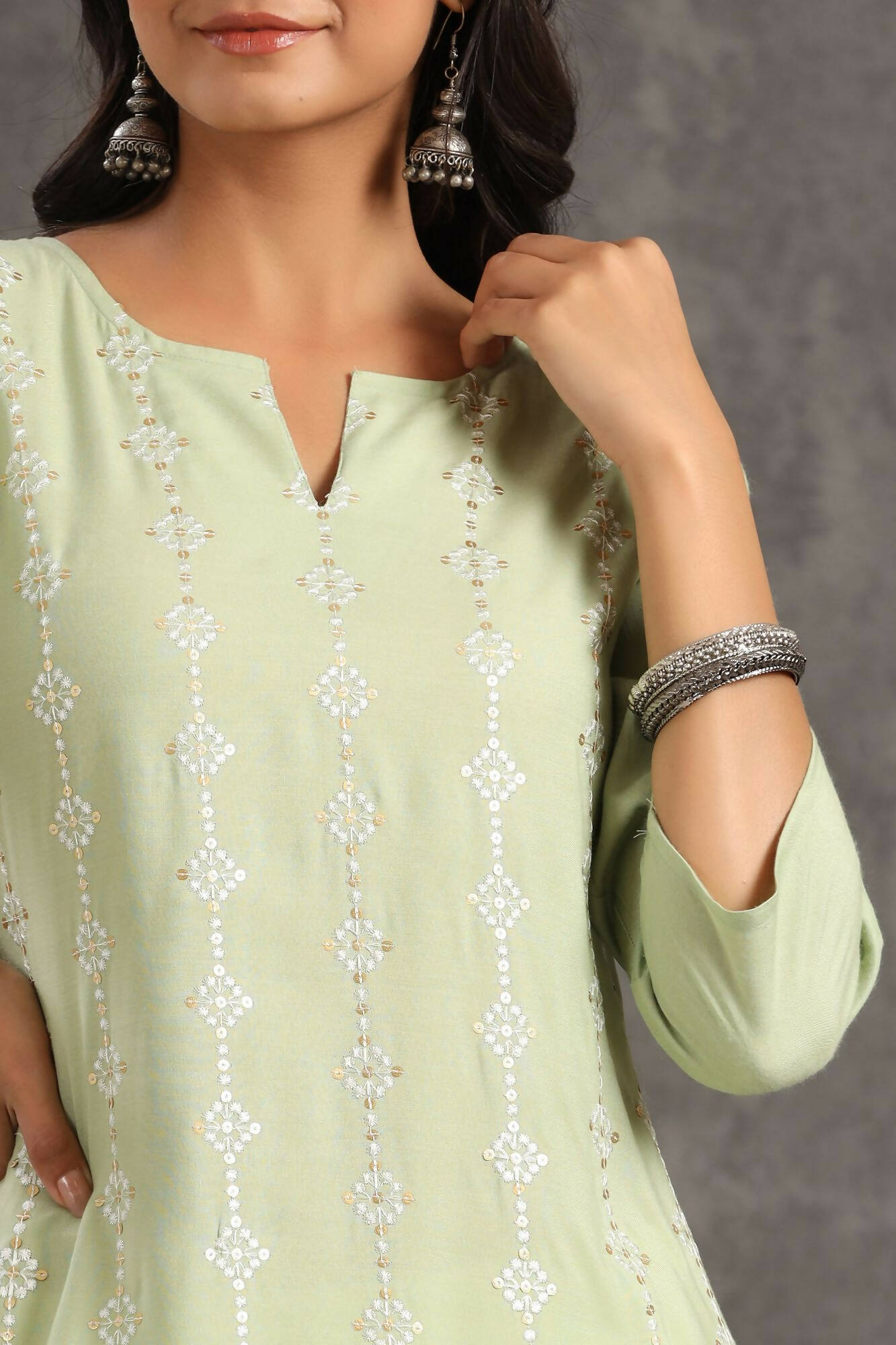 Juniper Women Lightolive Rayon Embroidered A-Line Dress