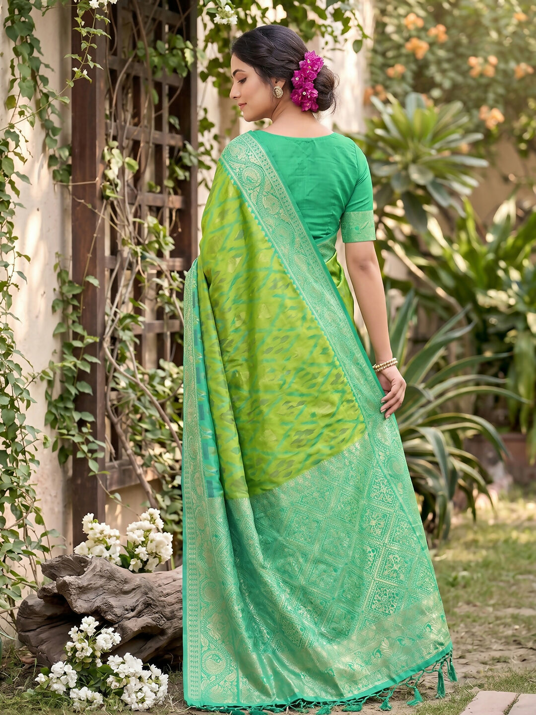 Shree Shyam Fashion Rama Green Soft Silk Saree