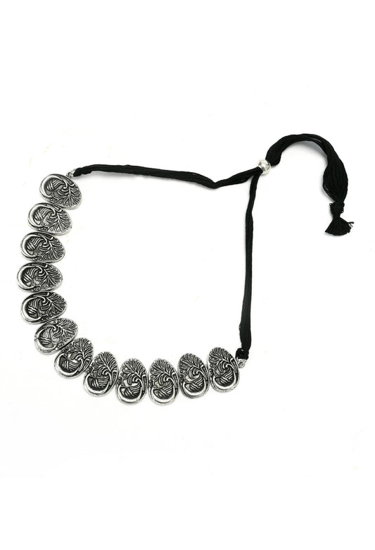Mominos Fashion Johar Kamal Oxidised Silver-Plated Brass Finish Choker For Women - Grab2buy