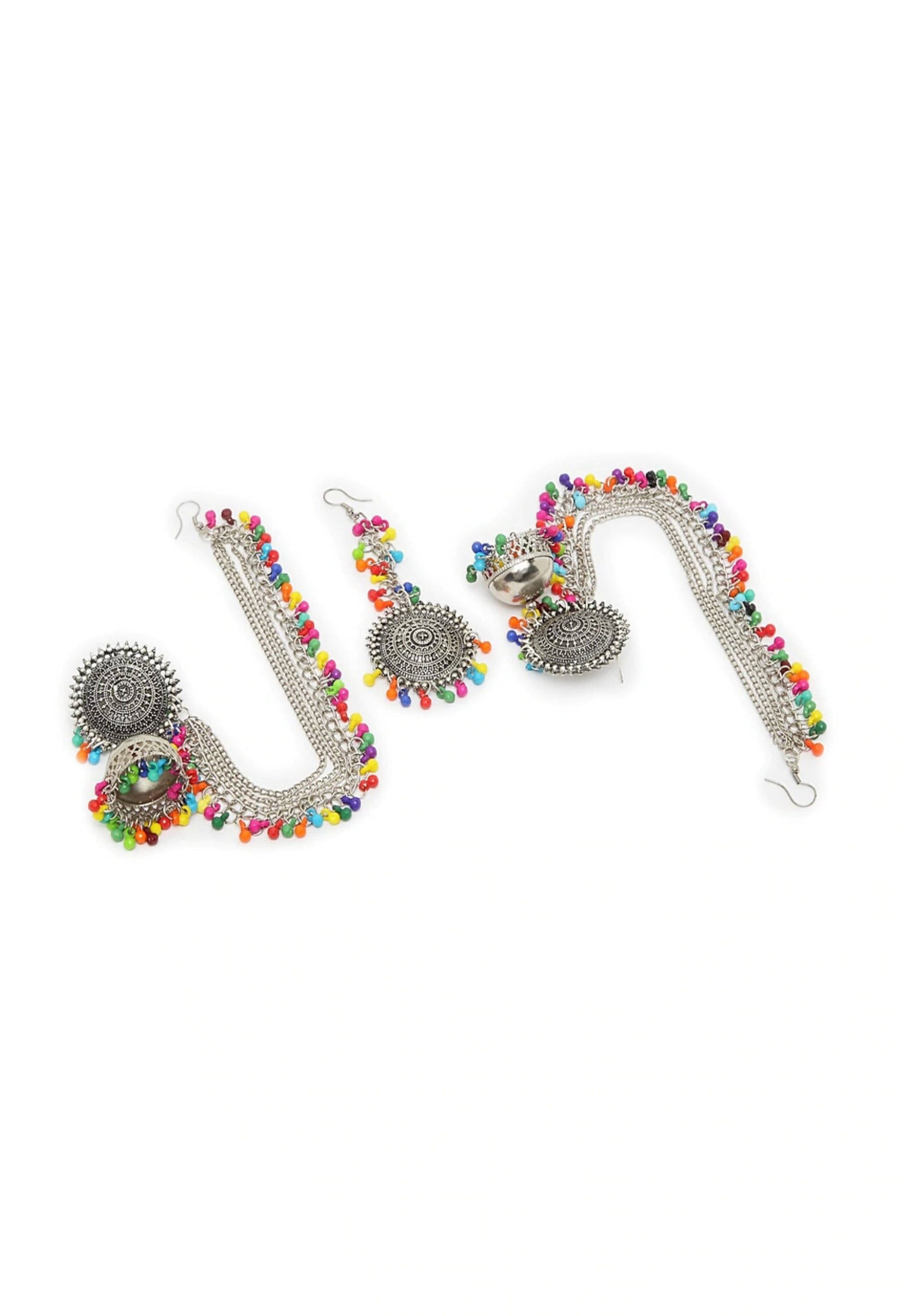 Mominos Fashion Johar Kamal Bahubali Multi Beads Earrings With Tikka - Grab2buy