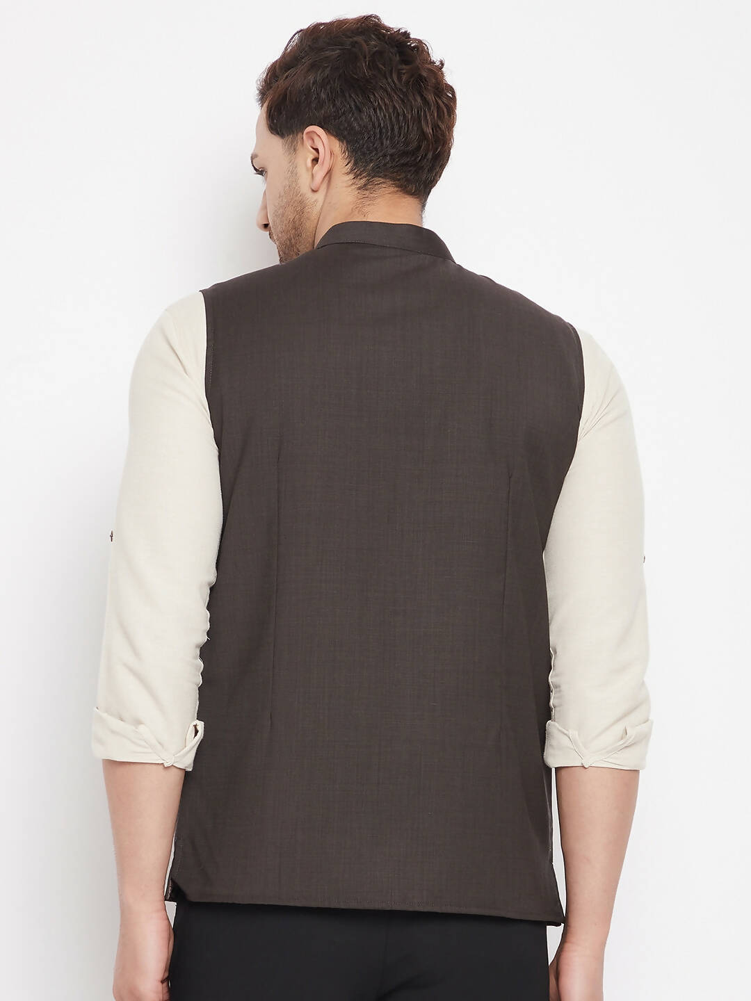 Even Apparels Brown Merino Men Woven Nehru Jacket 