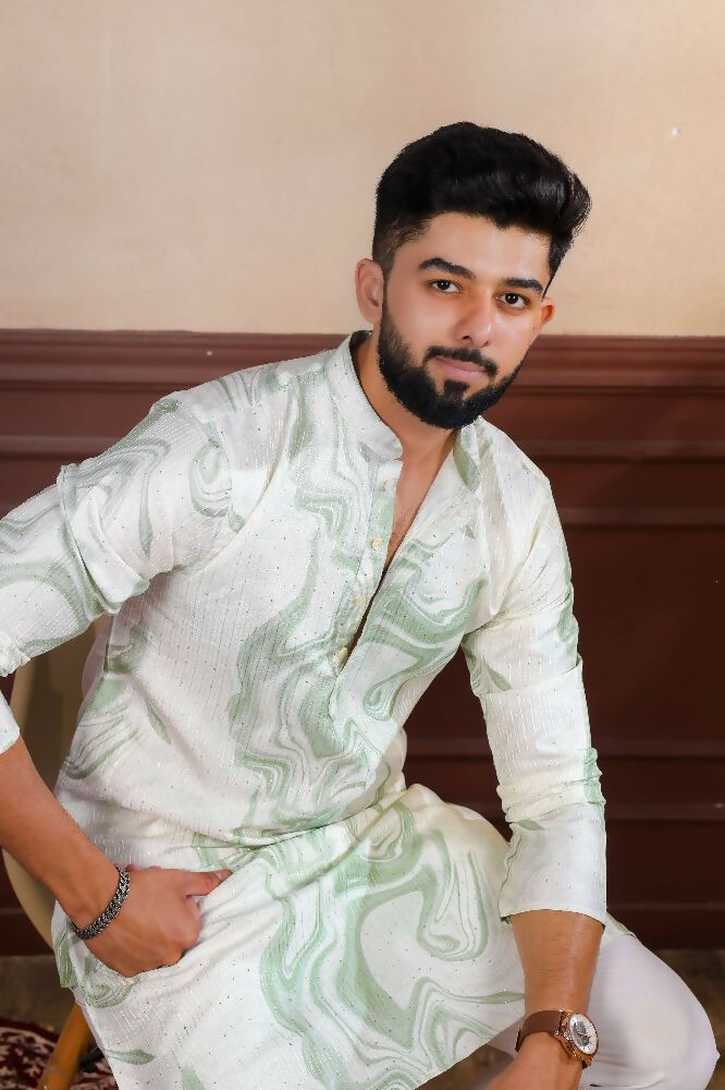 Green Art Silk Digital Printed, Embroidery Work Kurta Set - Mahotsav