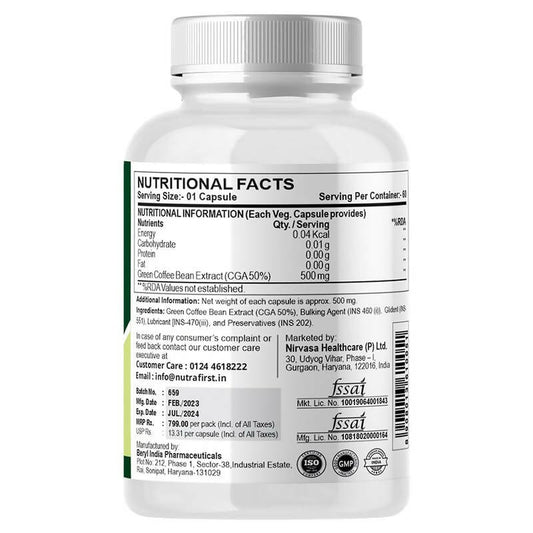 Nutrafirst Green Coffee Bean Extract Capsules - Grab2buy