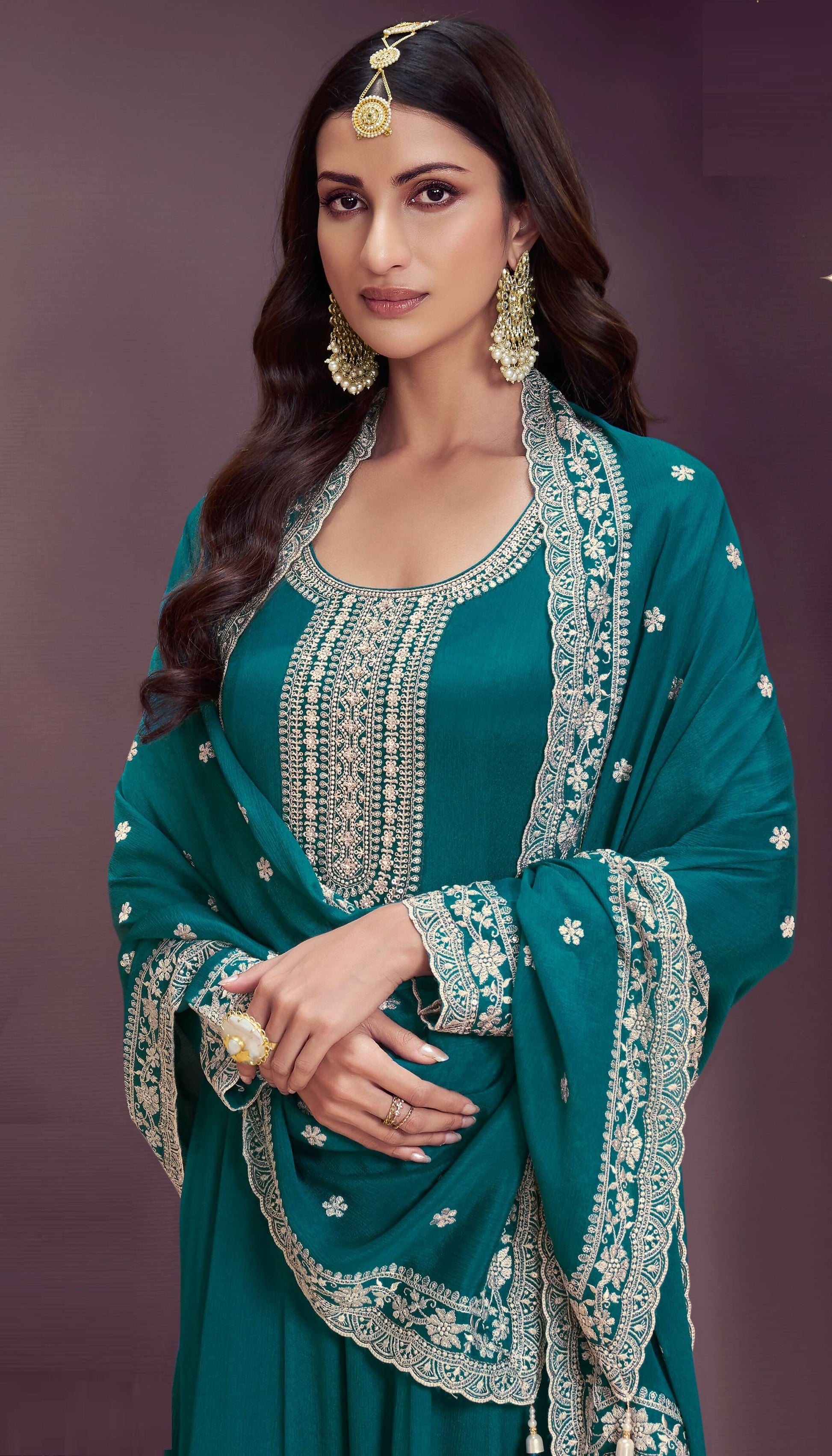 Anaita Dark Green Embroidered Silk Stitched Anarkali suit