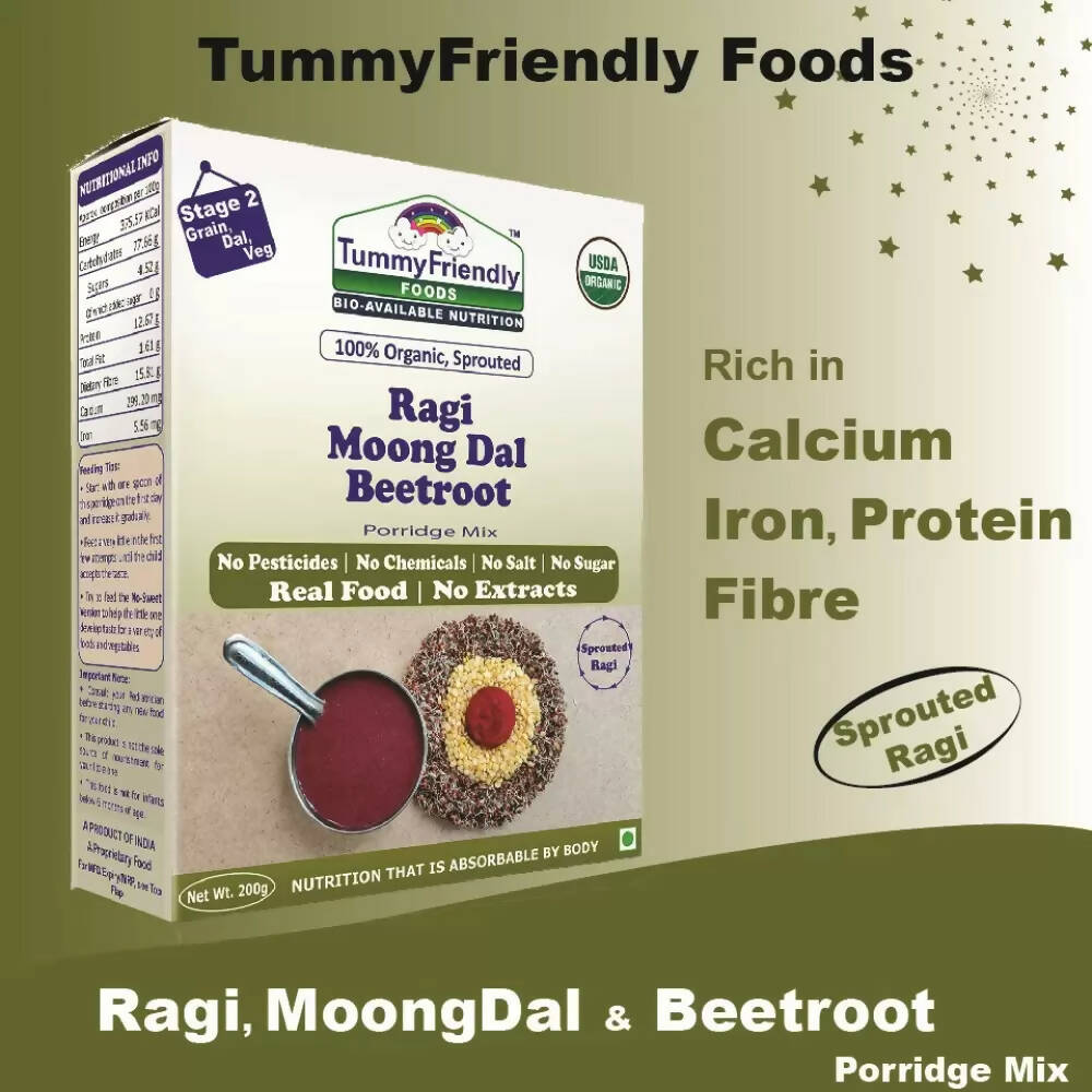 TummyFriendly Foods Organic Sprouted Ragi and Organic Sprouted Ragi, Moong Dal, Beetroot Porridge Mixes Combo  Grab2Buy TummyFriendly Foods Grab2Buy