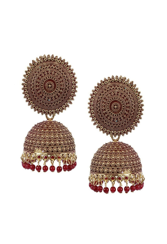 Mominos Fashion Joharkamal Gold-Plated Meenakari Jhumkas For Women & Girls (Maroon) - Grab2buy