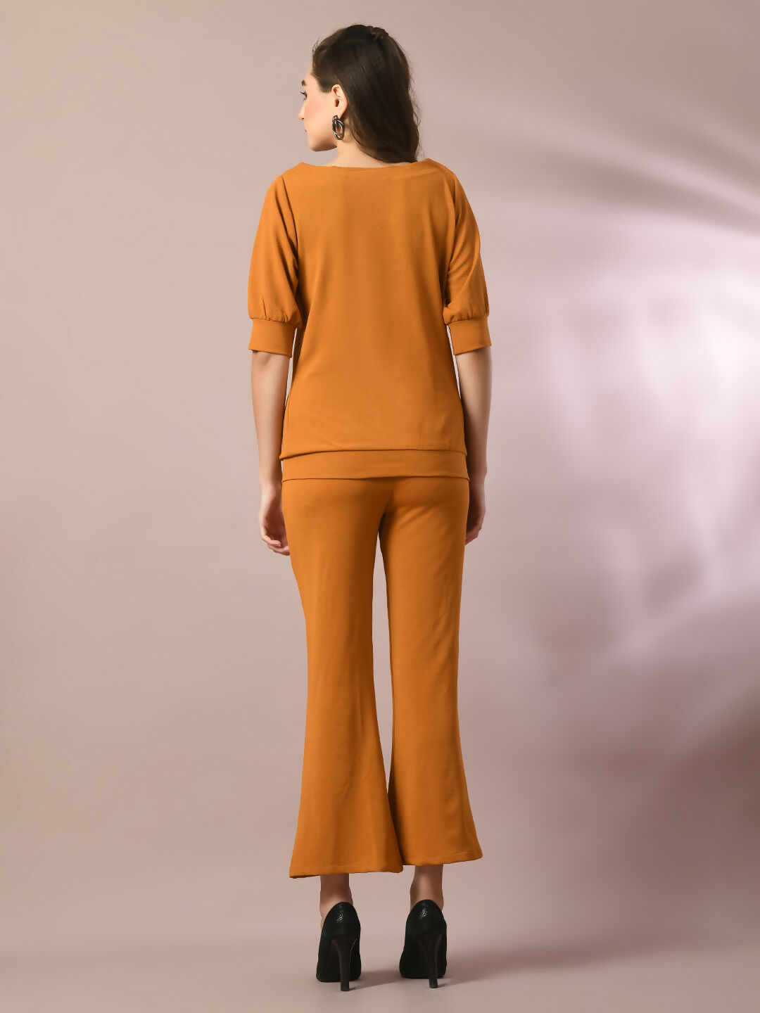 Myshka Women's Mustard Solid Boat Neck Party Top