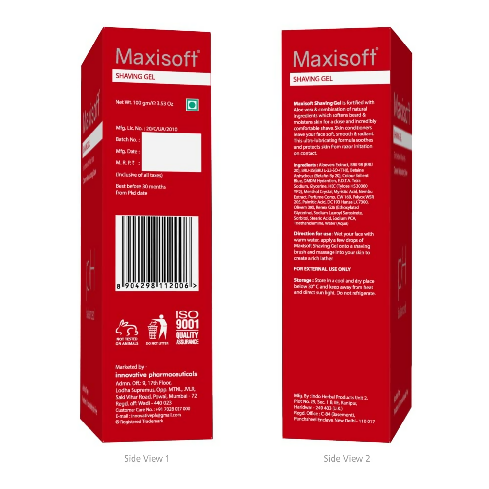 Maxisoft Shaving Gel With Aloe Vera Shea Butter Glycerine Allantoin pH Balanced