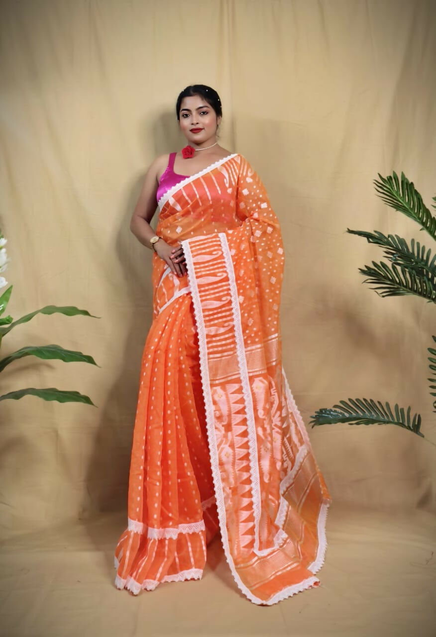 Exclusive Collection Beautiful Orange Jaal Jamdani Grab2Buy 
