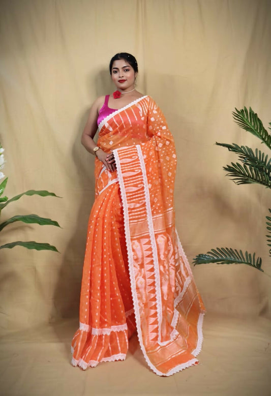 Exclusive Collection Beautiful Orange Jaal Jamdani Grab2Buy 