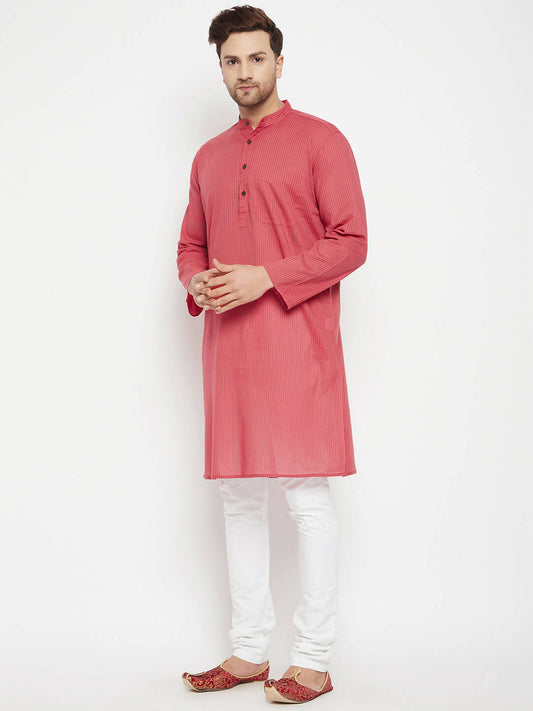Even Apparels Rust Pure Cotton Long Men's Kurta With Band Collar 