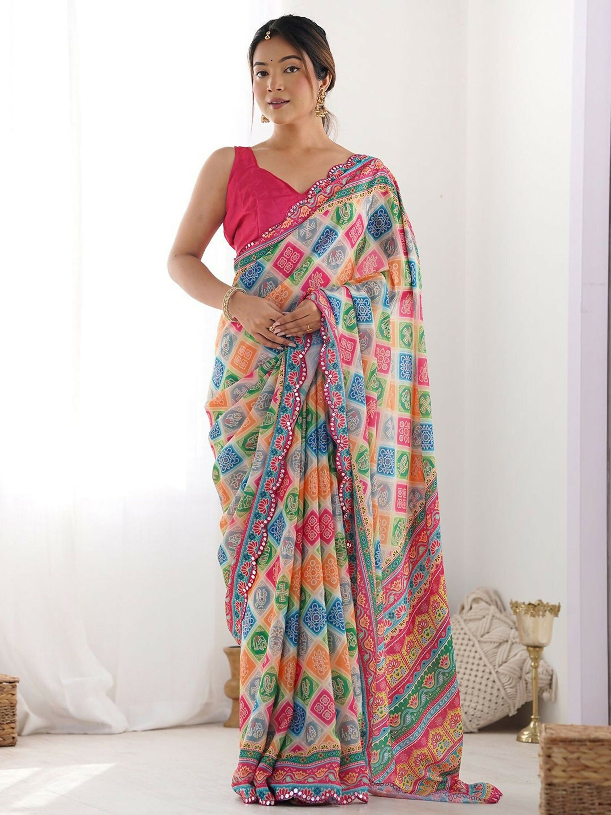 Designer Partywear Georgette Muiti Fancy Saree-Durga