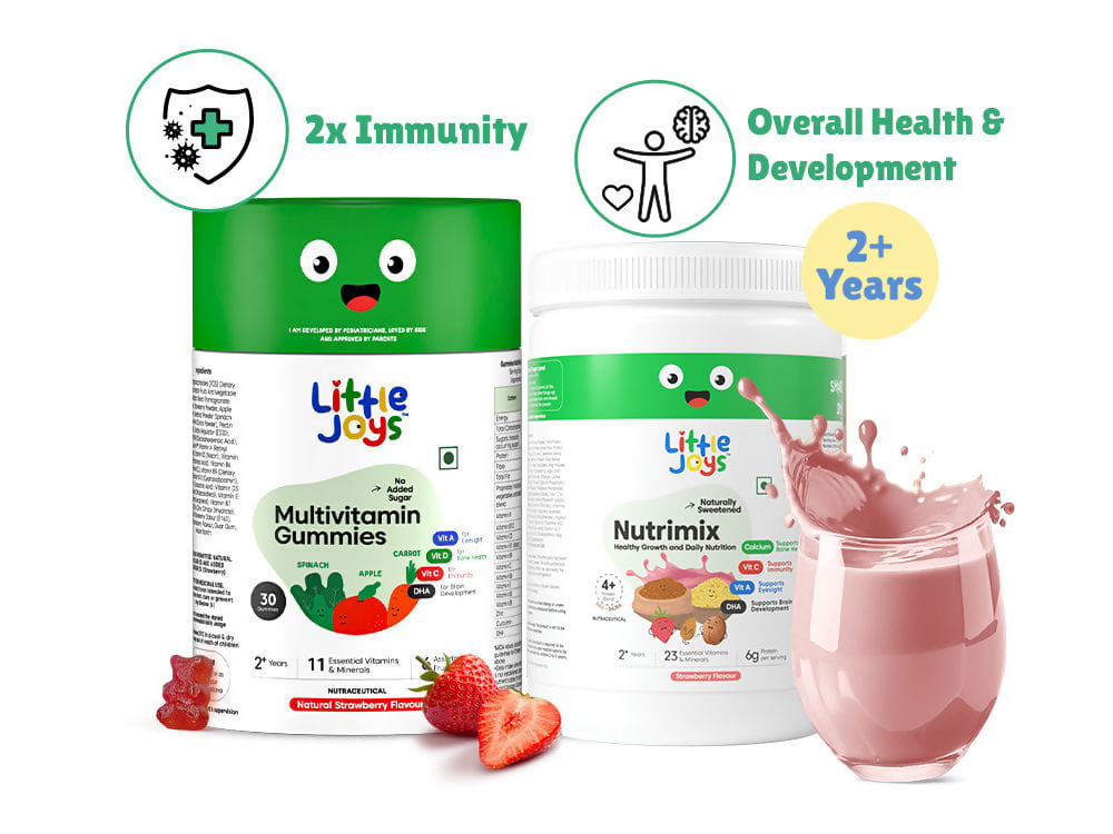 Little Joys Multivitamin Gummies & Nutrimix Immunity Boosting Kit Strawberry 2 Years +