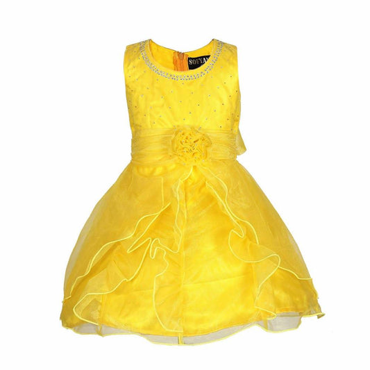 Asmaani Baby Girl's Yellow Color Satin Knee Length Frock (AS-DRESS_22141) - Grab2buy