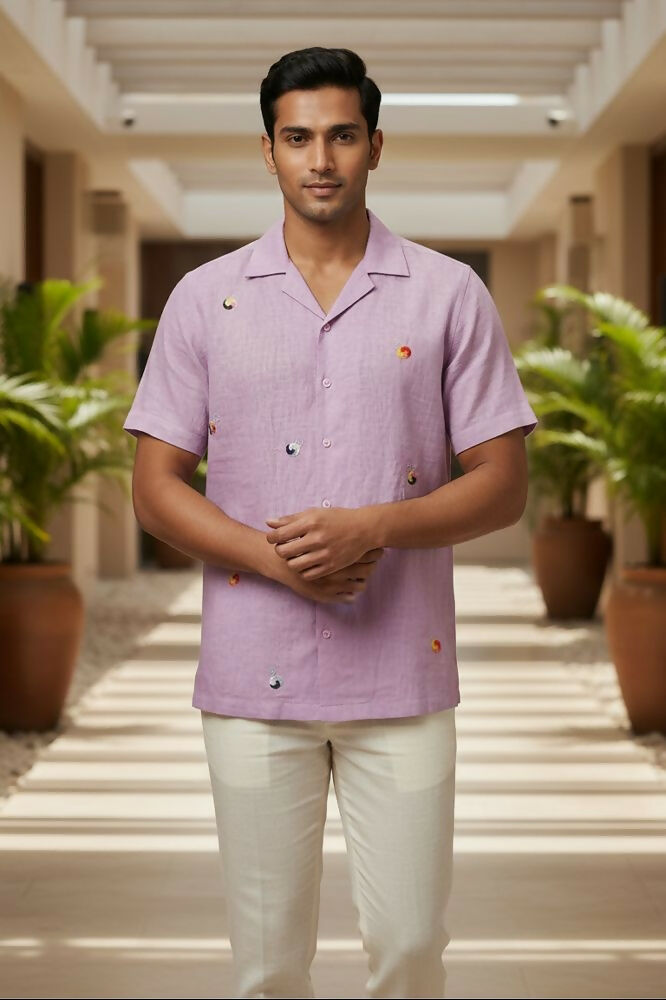 Airloom — Lavender Embroidered Linen Shirt by Hilo Design