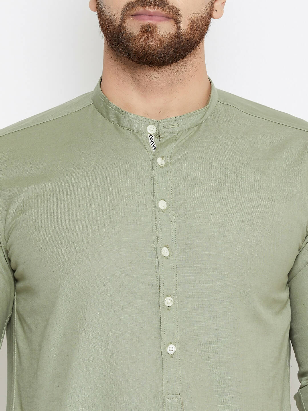 Even Apparels Green Color Men's Pure Cotton Kurta With Band Collar 