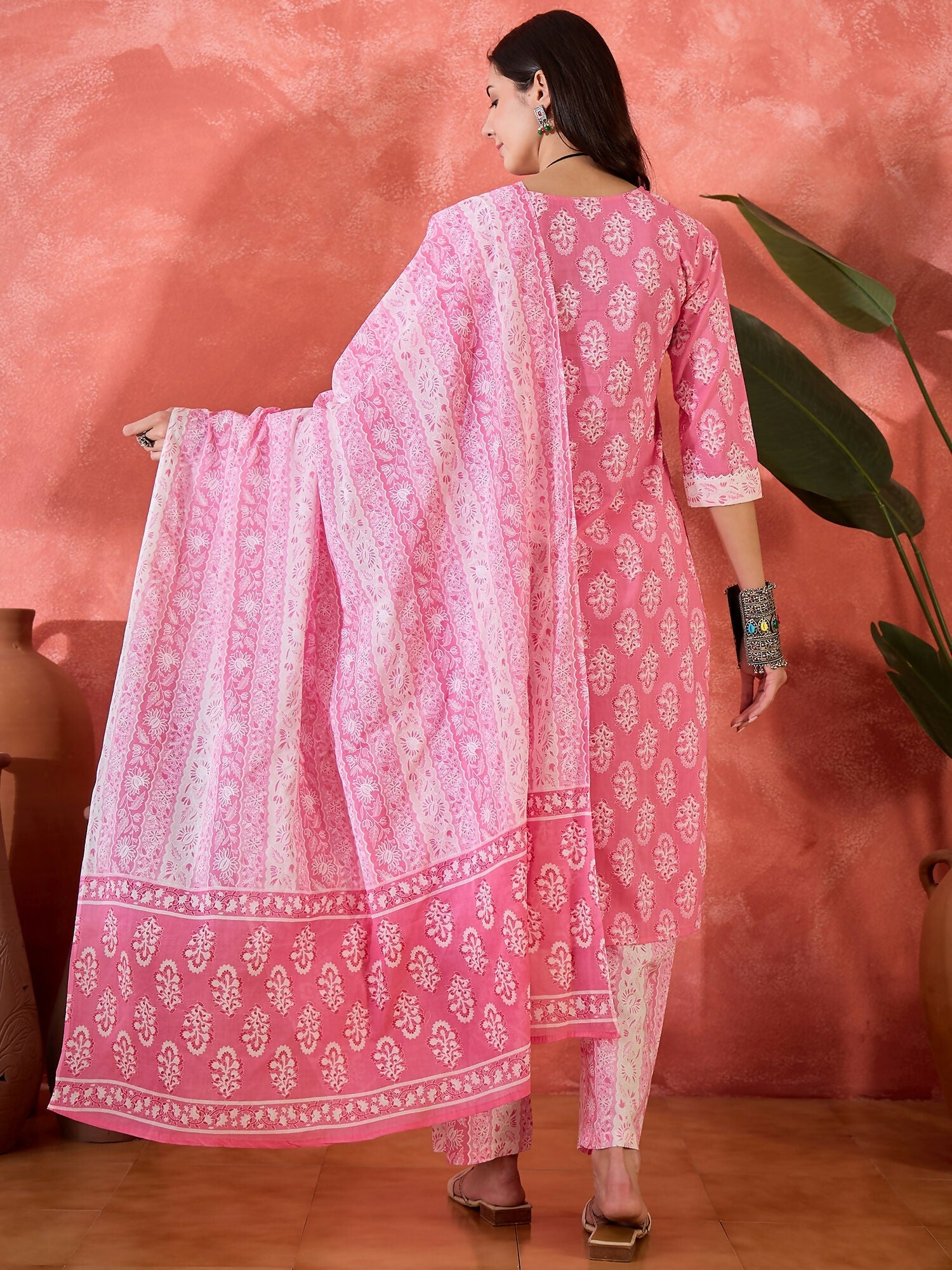 Joban Fashion Printed Pink Pure Cotton Kurta Set