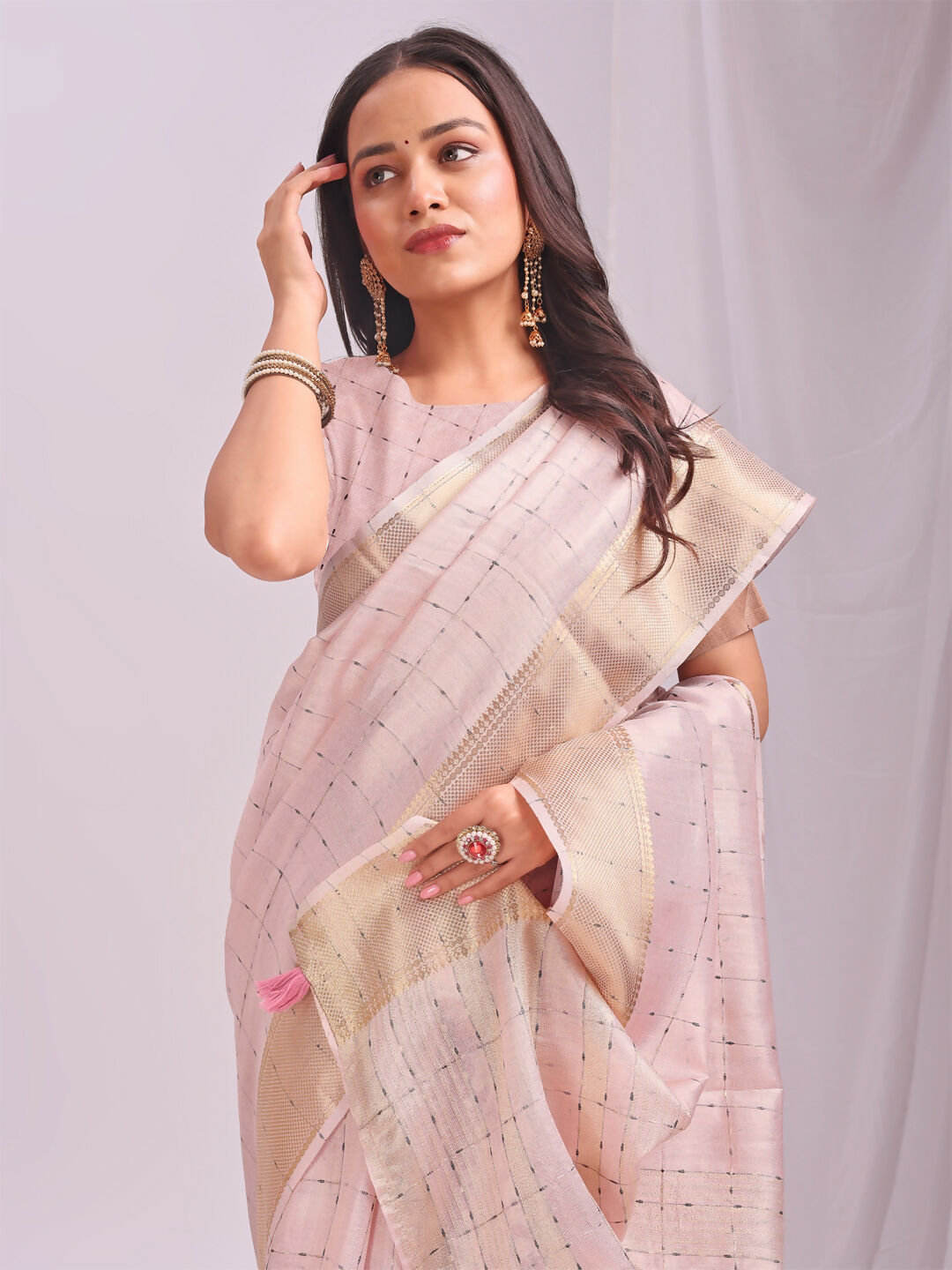 Shree Shyam Fashion Organza Peach Saree