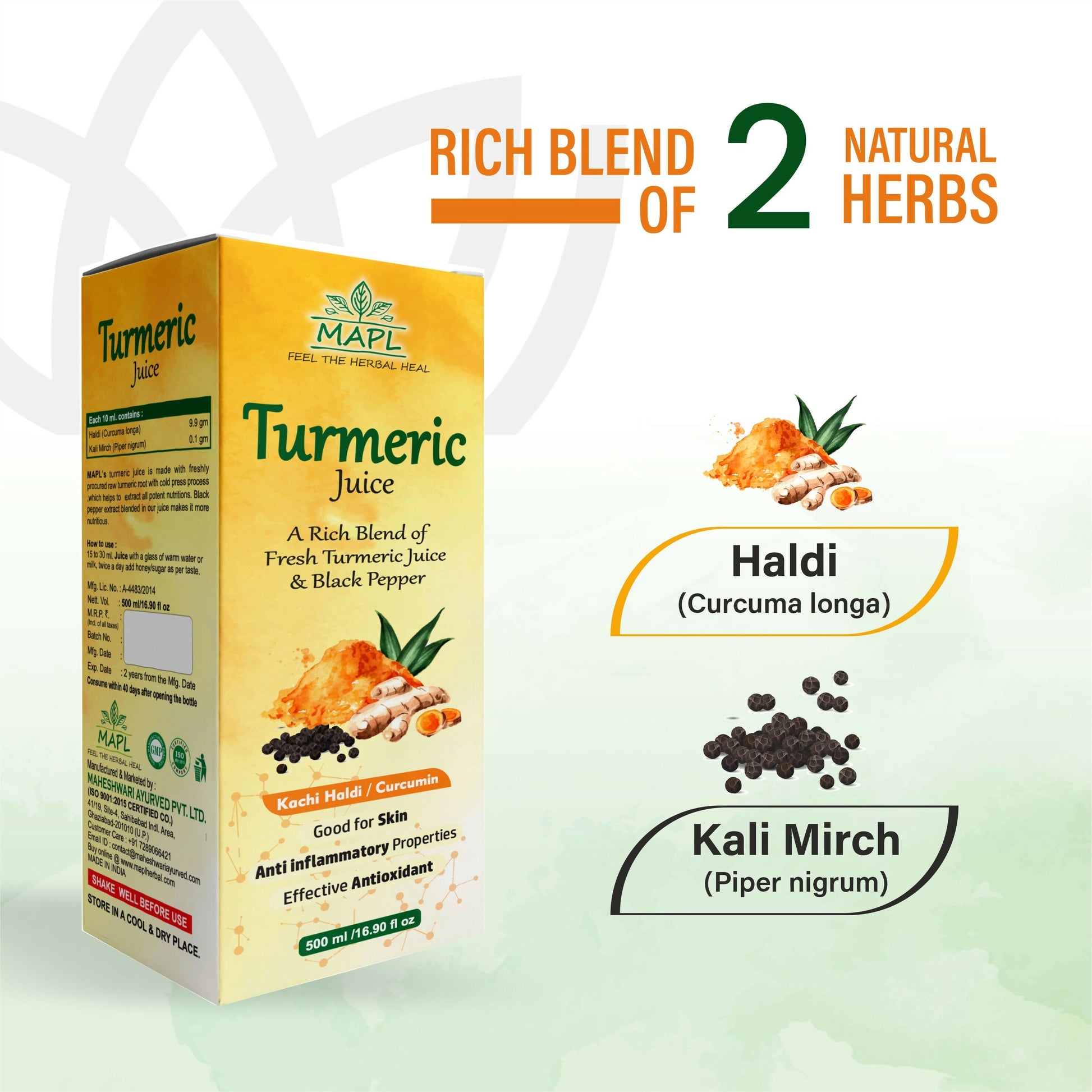 MAPL Cold-Pressed Turmeric & Balck Pepper Juice 