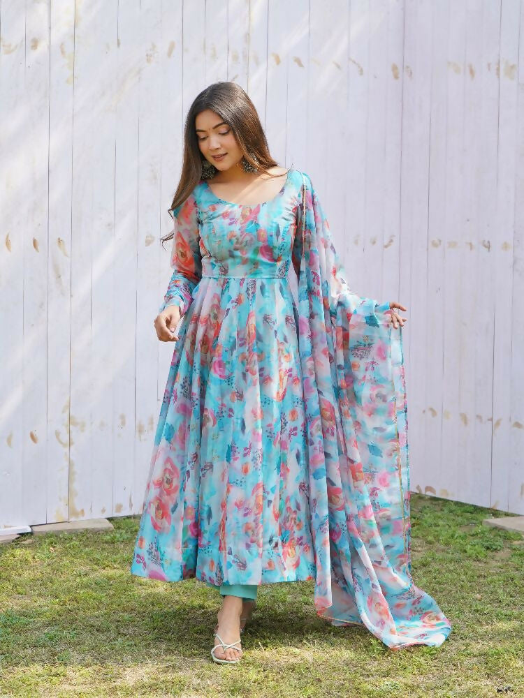 Joban Fashion Sky Kurta Set Organza Sequin Embroidery Work 
