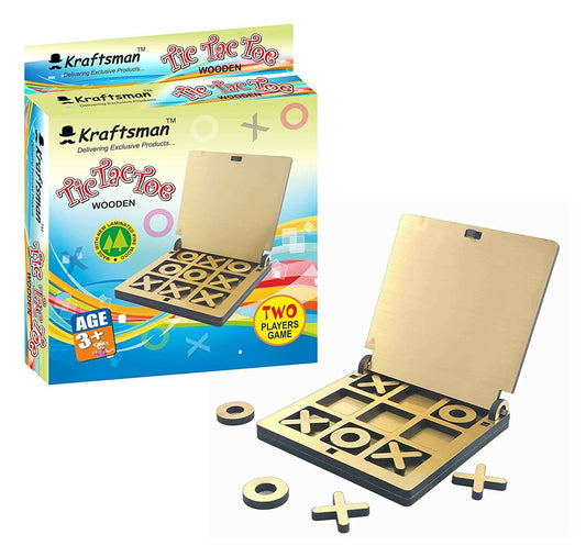 Kraftsman Wooden Tic Tac Toe Portable Game for Kids, Teens and Adults with Golden Mirror Shade Strategy & War Games Board Game - Grab2buy