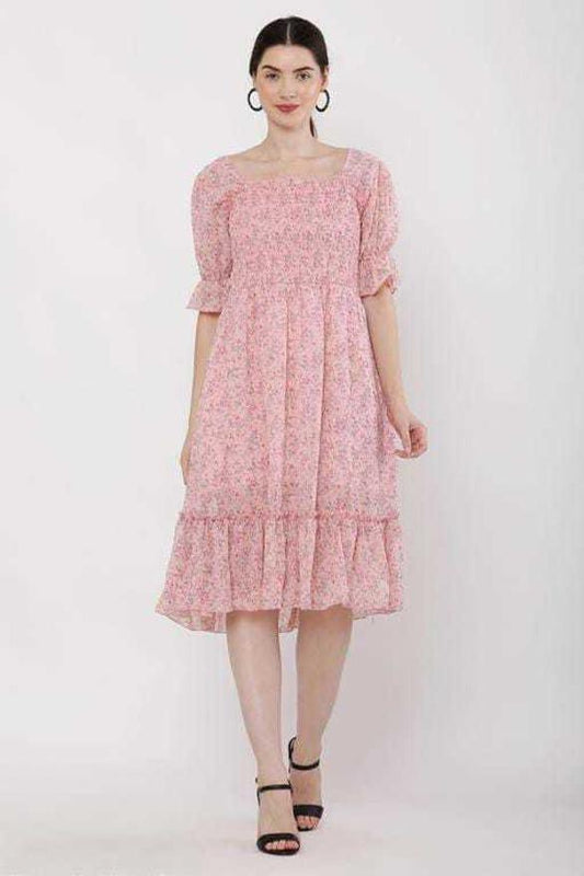 PAVONINE Peach Color Georgette Fabric Body Kansai Midi For Girls