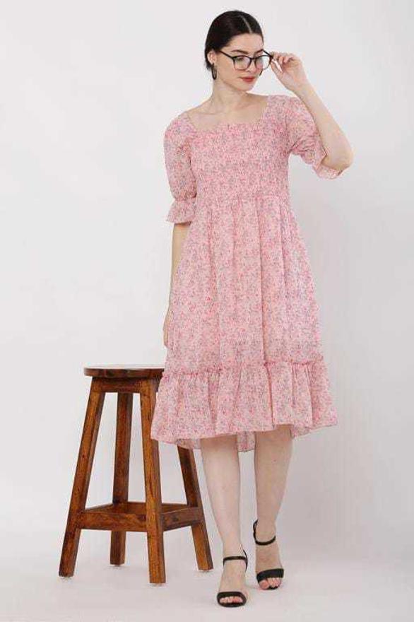 PAVONINE Peach Color Georgette Fabric Body Kansai Midi For Girls